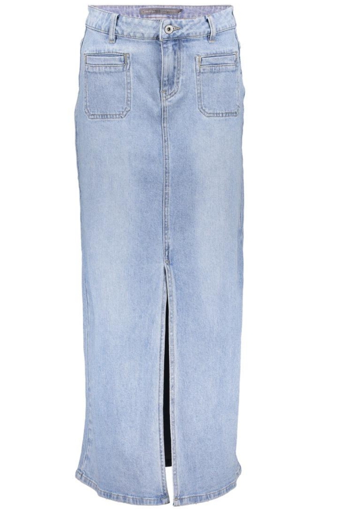 MAXI SPIJKERROK MET PATCH POCKETS 56013 10 HEAVY BLEACHED DENIM